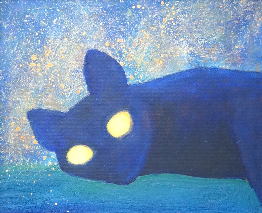 Eve Poland (contemporary), Abstract study of a cat, artist's stamp verso, oil on board, 24 x 28cm